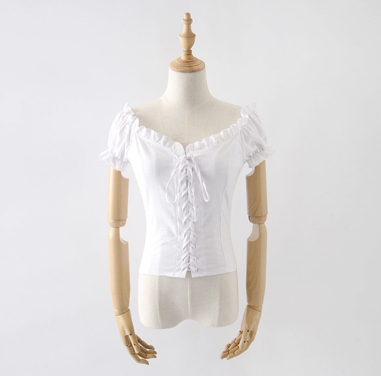retro lace short-sleeved shirt
