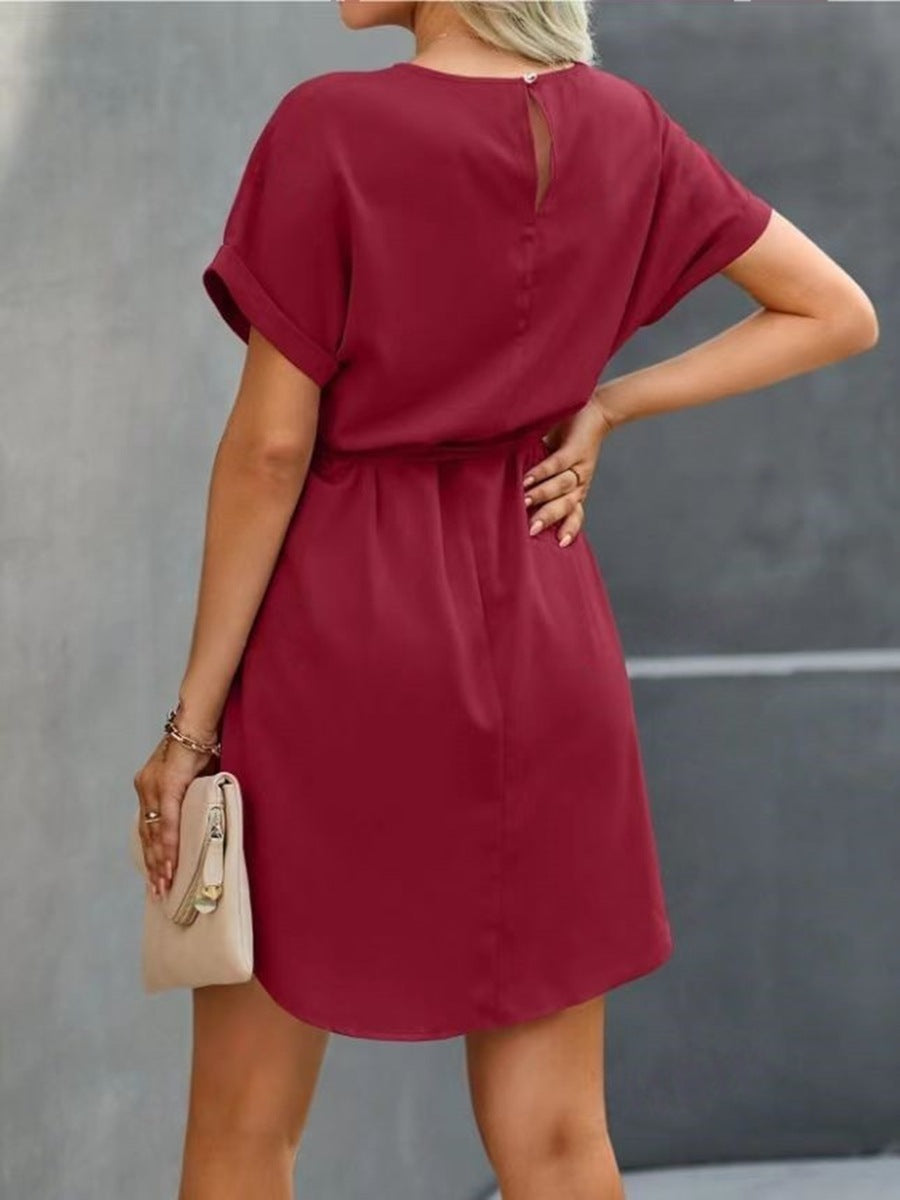 Lace-up Short Sleeve Satin Dress