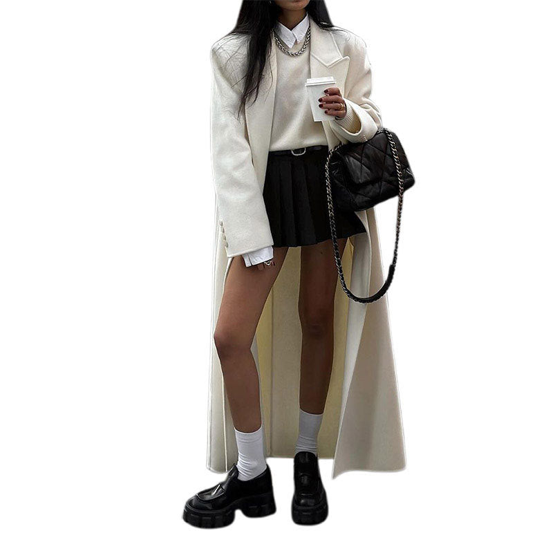 Double-sided Woolen White Draping Trench Coat