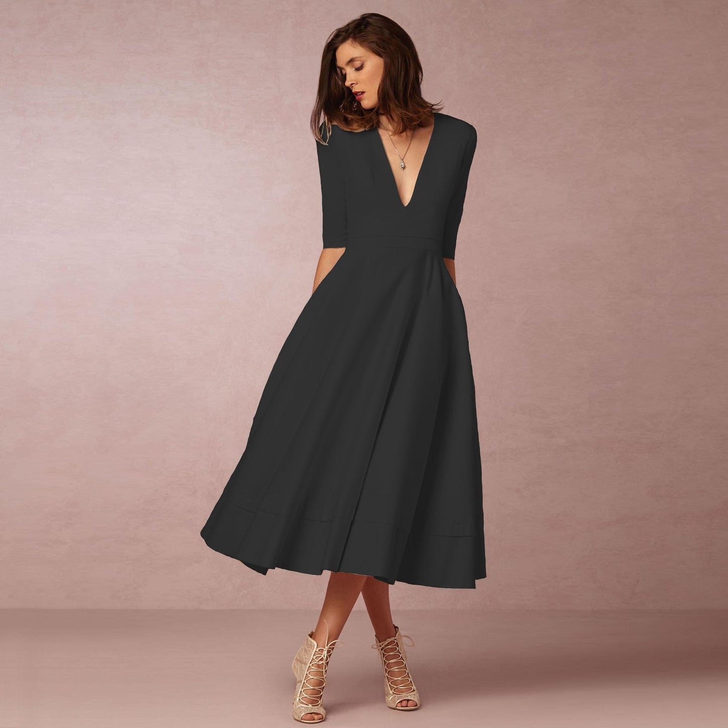 Amelie Evening Dress Sexy Deep V Mid-sleeve