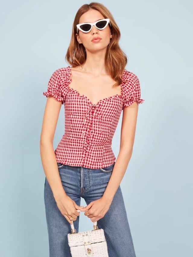 retro lace short-sleeved shirt