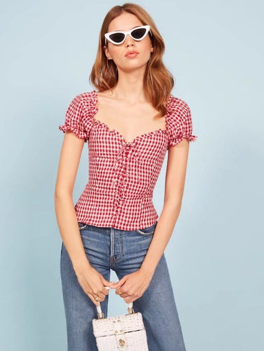 retro lace short-sleeved shirt