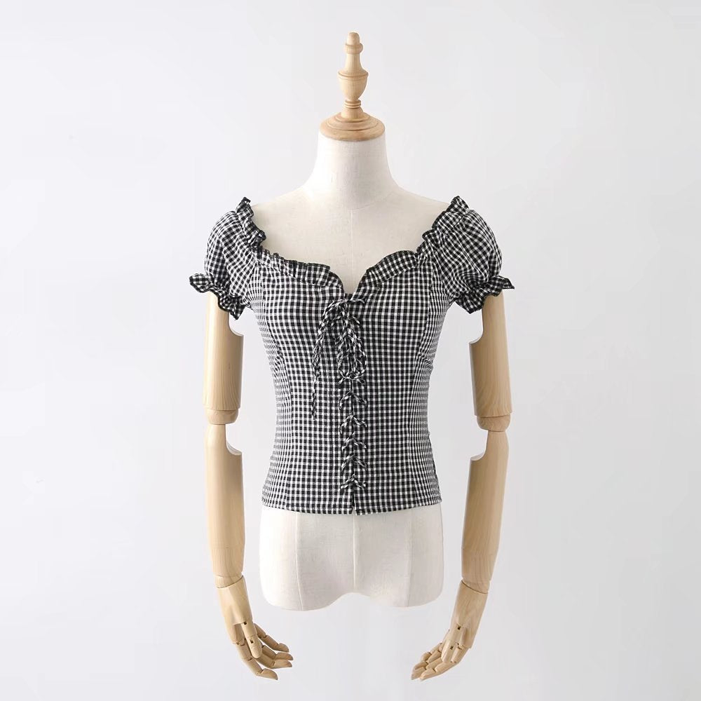retro lace short-sleeved shirt