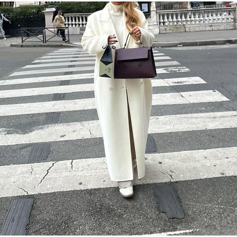 Double-sided Woolen White Draping Trench Coat