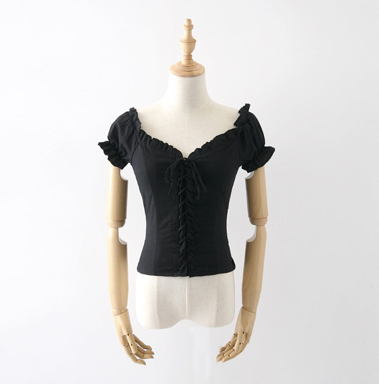 retro lace short-sleeved shirt
