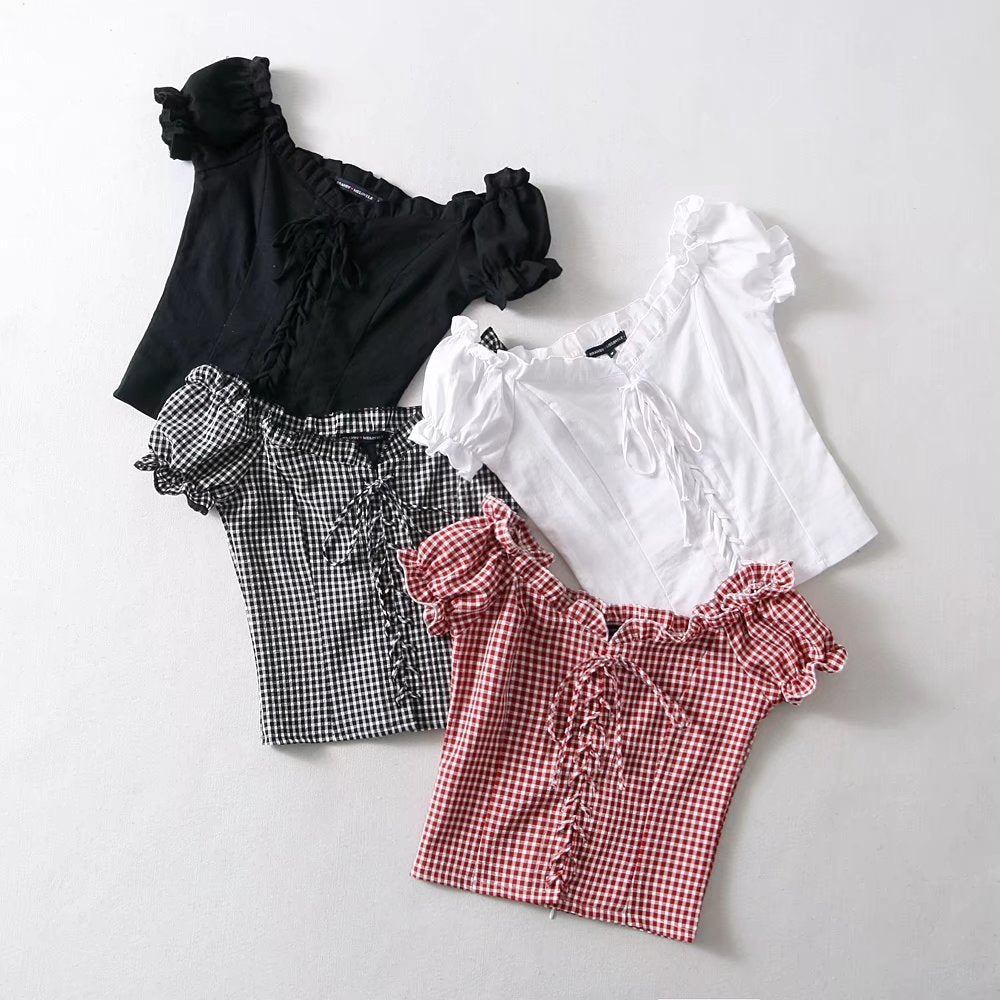 retro lace short-sleeved shirt