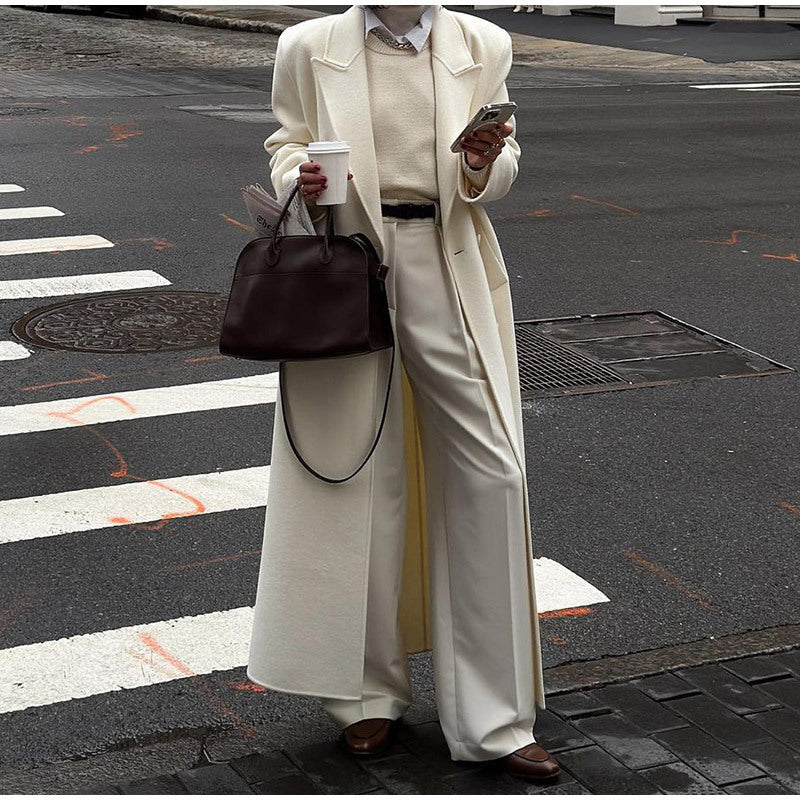 Double-sided Woolen White Draping Trench Coat