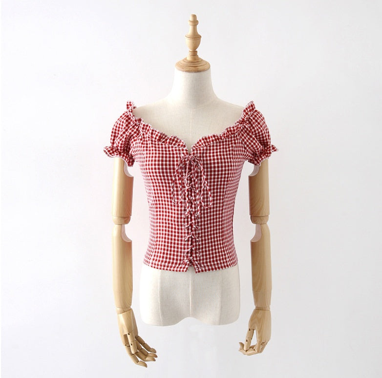 retro lace short-sleeved shirt