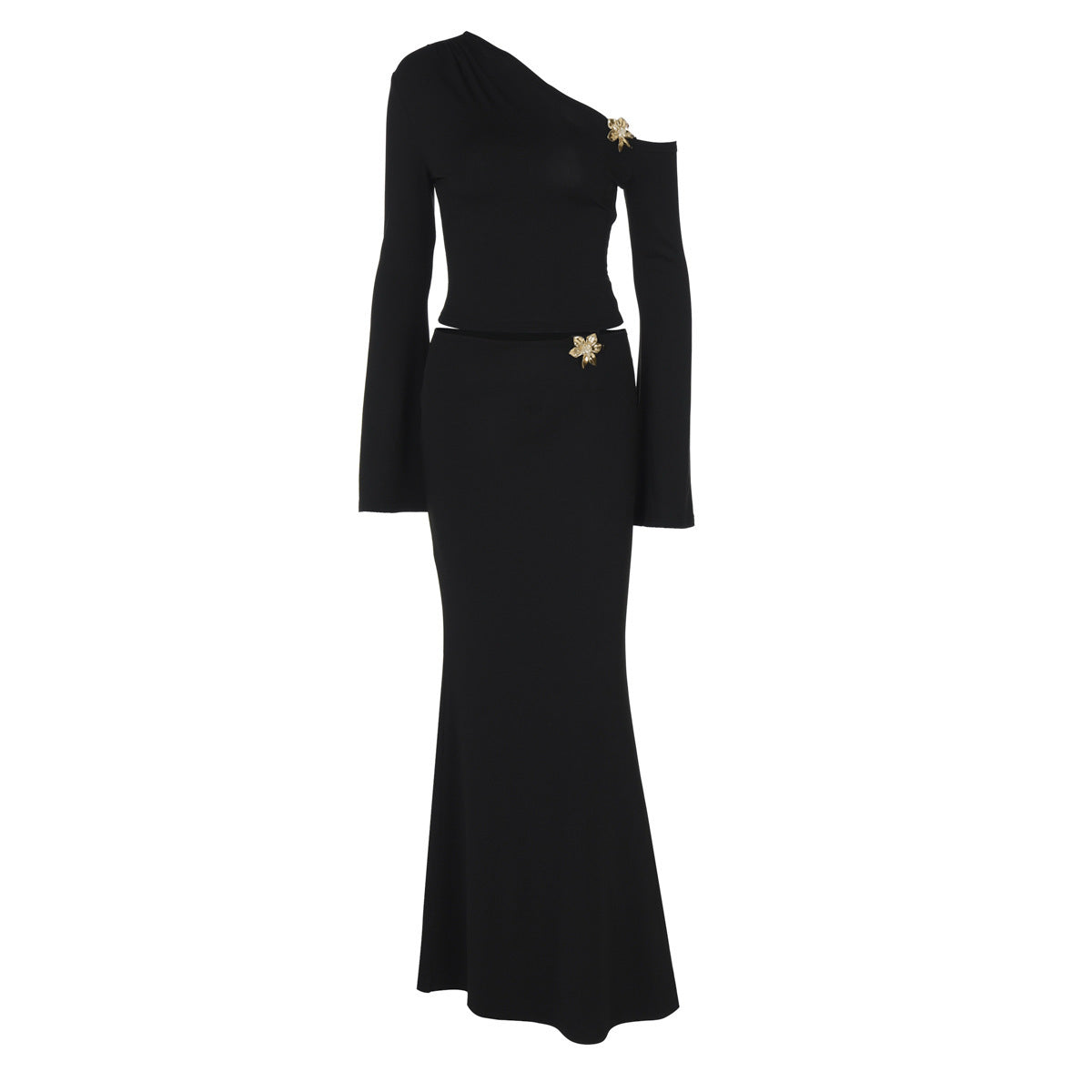 Cassy Shoulder Skirt Suit With Flower Fashion Bell Sleeve