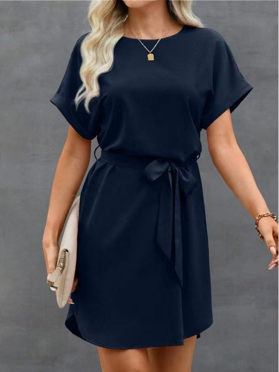 Lace-up Short Sleeve Satin Dress