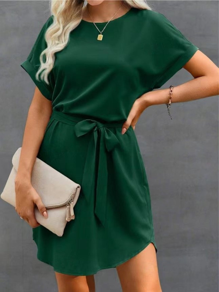 Lace-up Short Sleeve Satin Dress