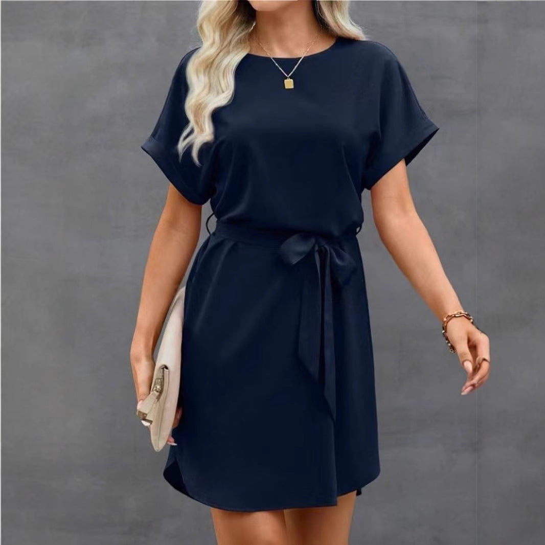 Lace-up Short Sleeve Satin Dress