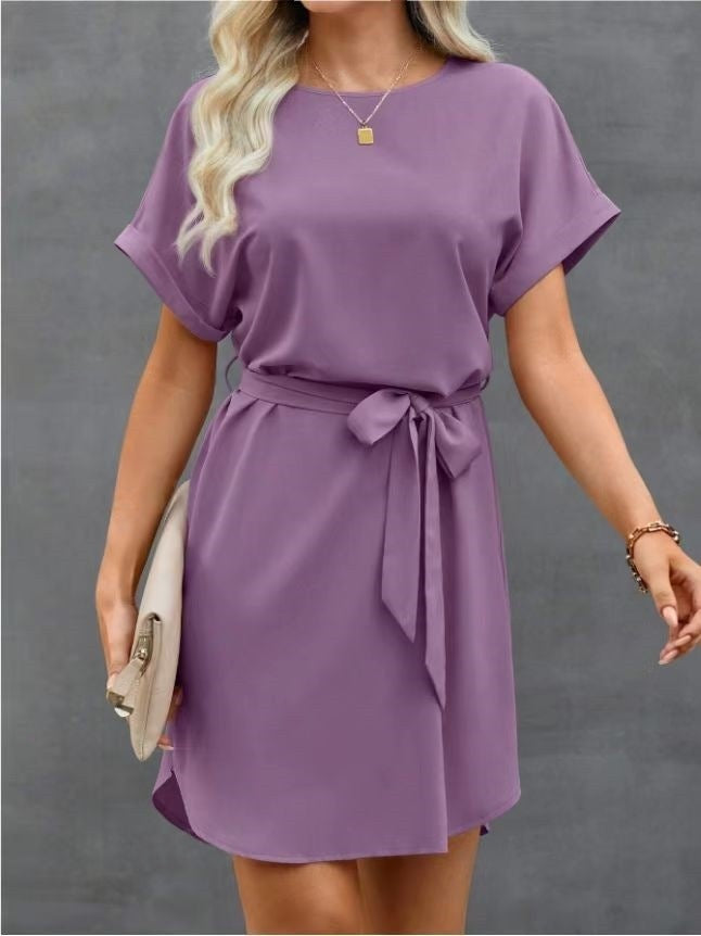Lace-up Short Sleeve Satin Dress