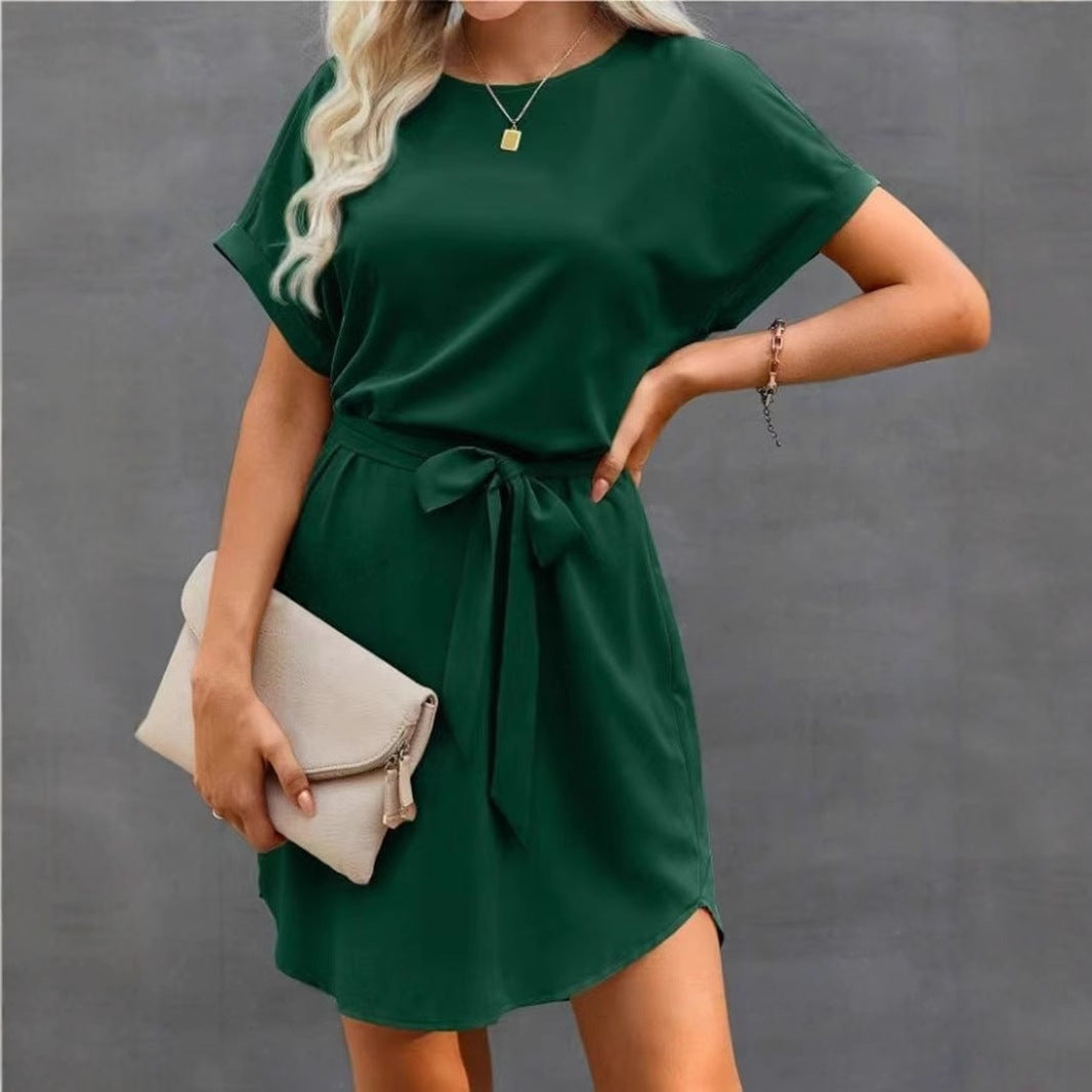 Lace-up Short Sleeve Satin Dress