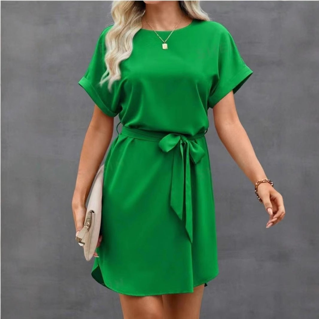 Lace-up Short Sleeve Satin Dress