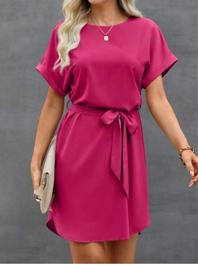 Lace-up Short Sleeve Satin Dress