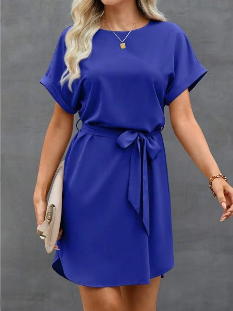 Lace-up Short Sleeve Satin Dress
