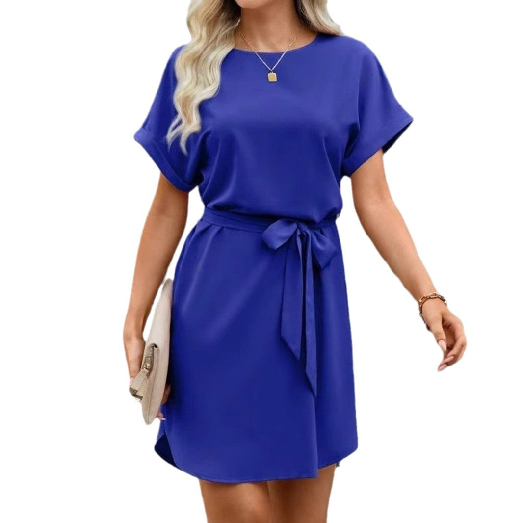 Lace-up Short Sleeve Satin Dress