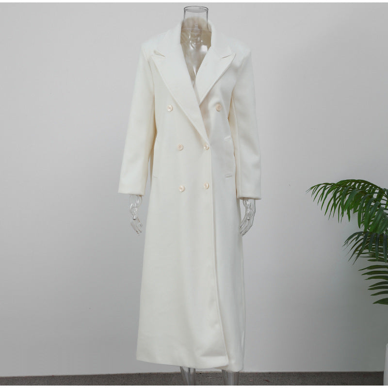 Double-sided Woolen White Draping Trench Coat